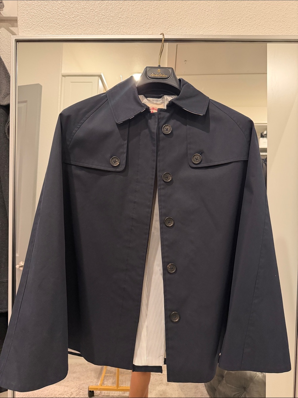 Women's Navy Button Down Cape Jacket